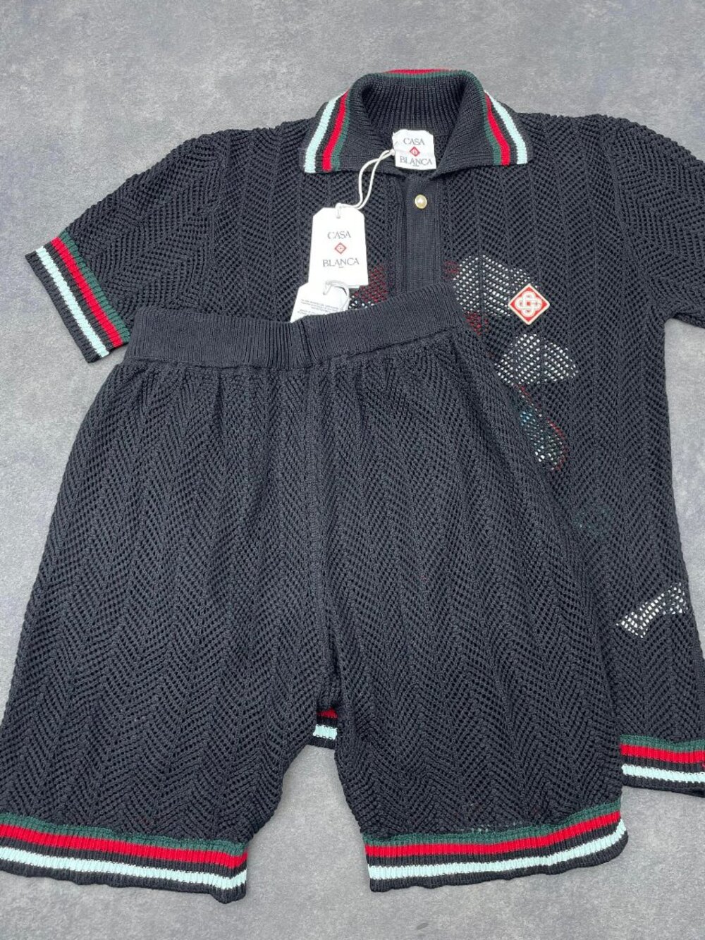 Casablanca Men's Black Montagne Knit Shirt & Shorts Set- Size Medium